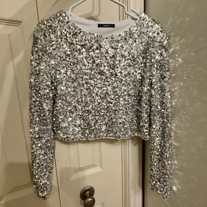 Long sleeve sequin crop top
